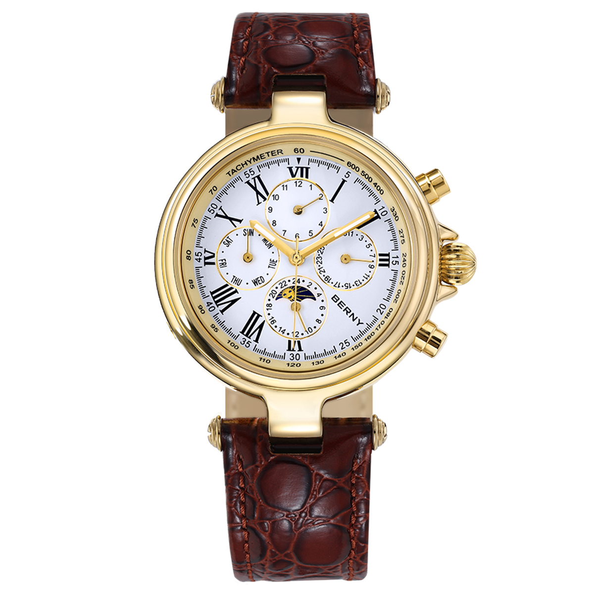 Chronograph Flyback Watch - BERNY Retro Automatic Men's Watch Sun&Moon