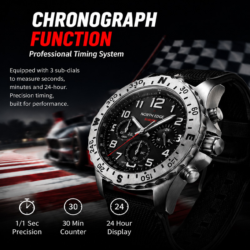 NORTH EDGE MACH 2 Men's Watche - Chronograph Flyback Watch recension och pris