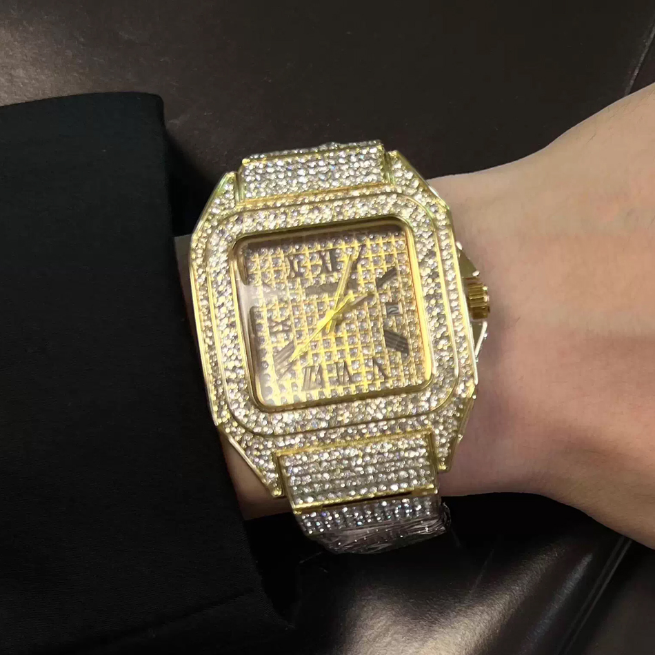 Gold or Black Watch Ice Out Sq - Luxury Watch Gold And Black recension och pris
